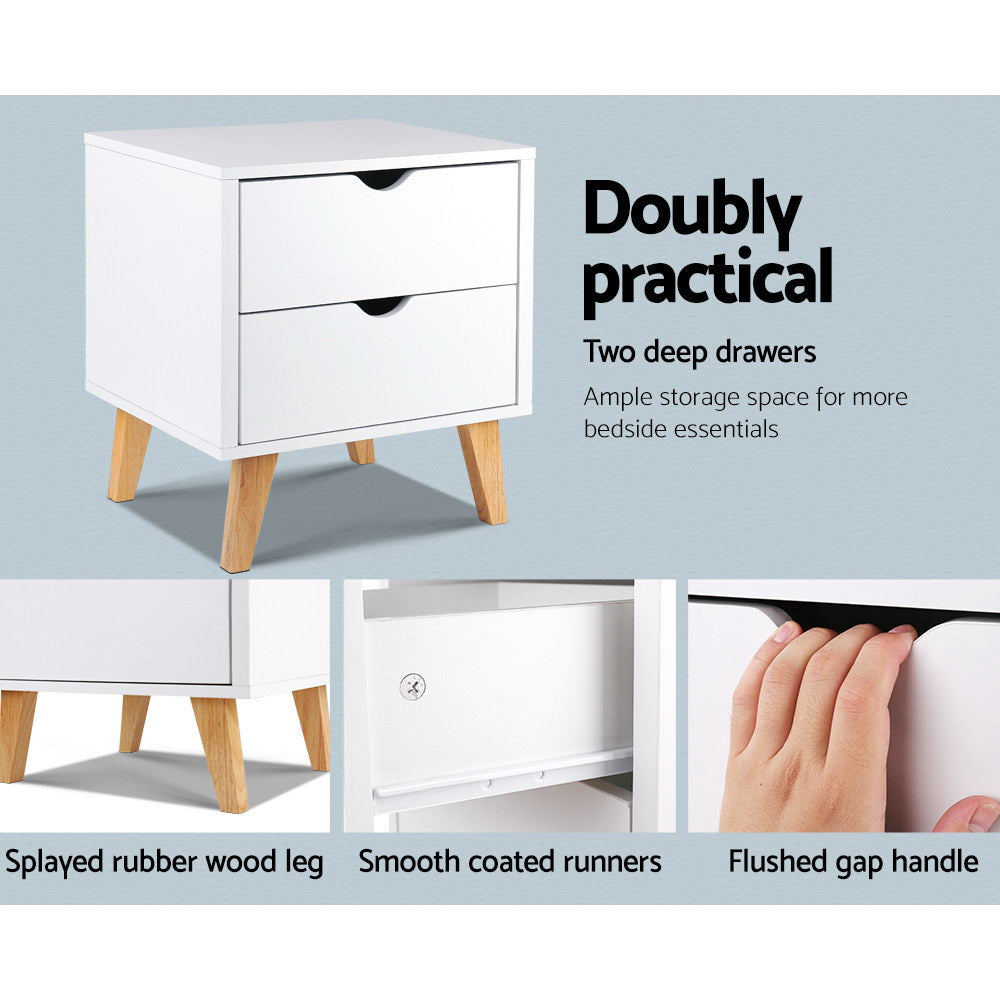 2 Drawer Wooden Bedside Tables - White - image7
