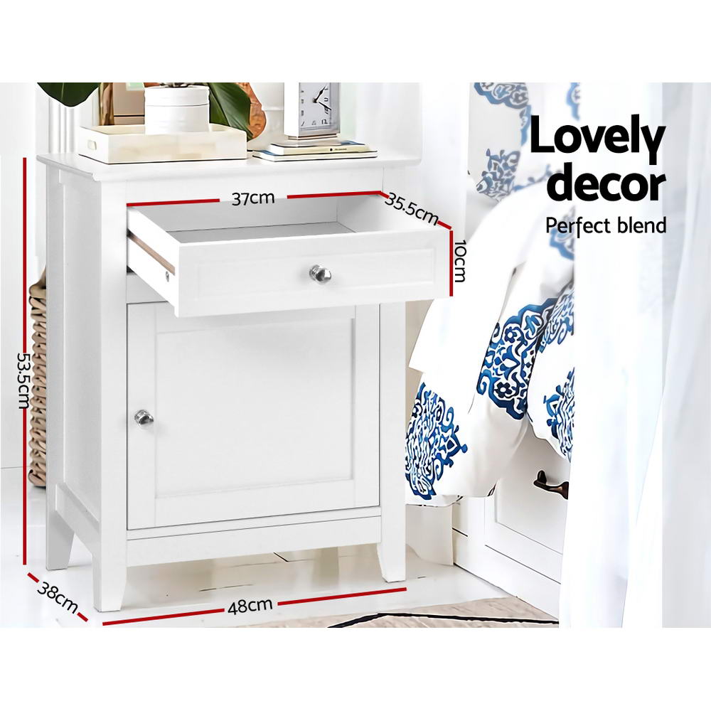 Bedside Tables Big Storage Drawers Cabinet Nightstand Lamp Chest White - image4