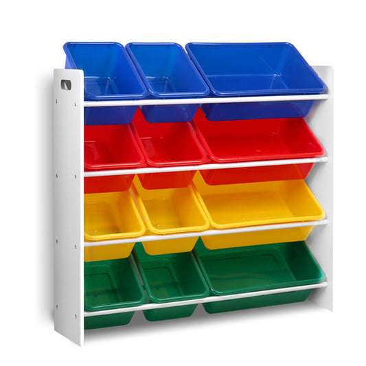 12 Plastic Bins Kids Toy Organiser Box Bookshelf Storage Children Rack - image1