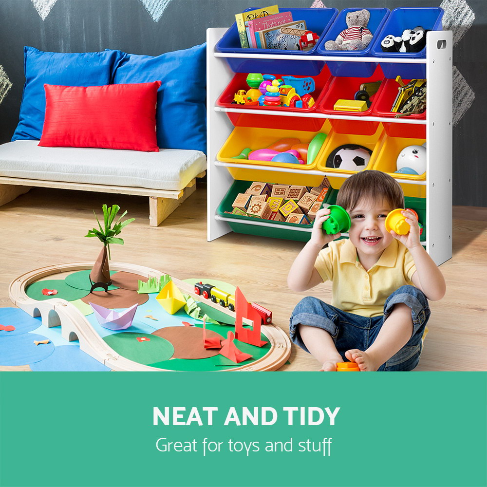 12 Plastic Bins Kids Toy Organiser Box Bookshelf Storage Children Rack - image3