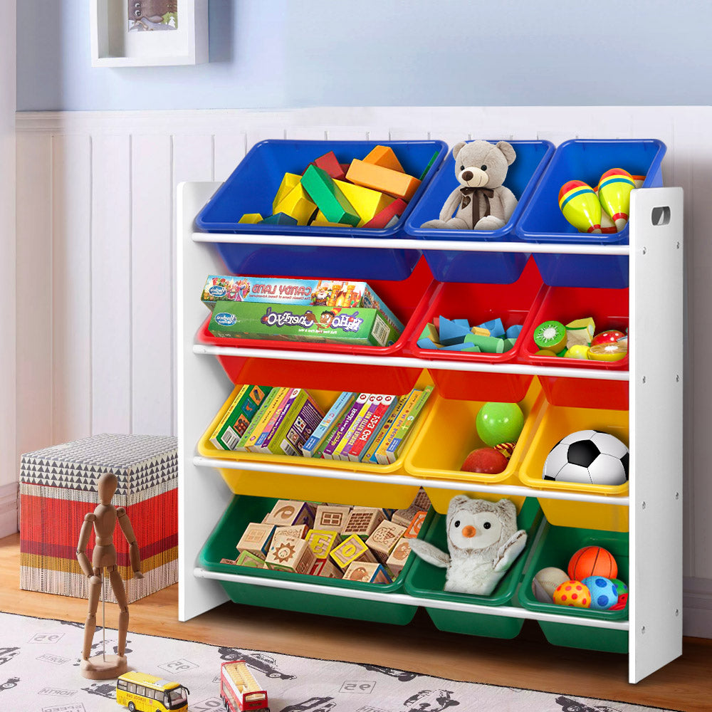12 Plastic Bins Kids Toy Organiser Box Bookshelf Storage Children Rack - image7