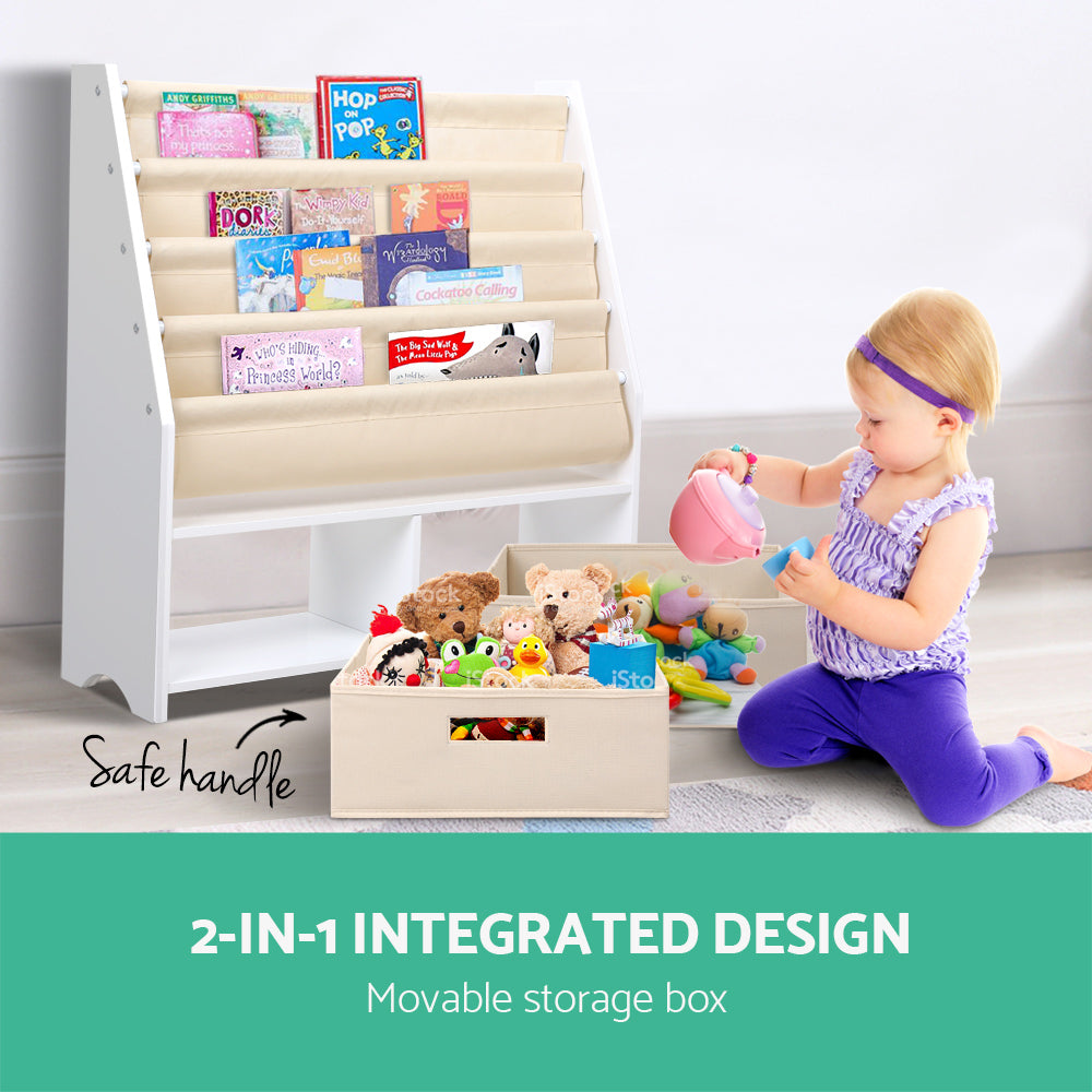 4 tier Kids Bookshelf Wooden Bookcase Children Toy Organiser Display Rack - image4