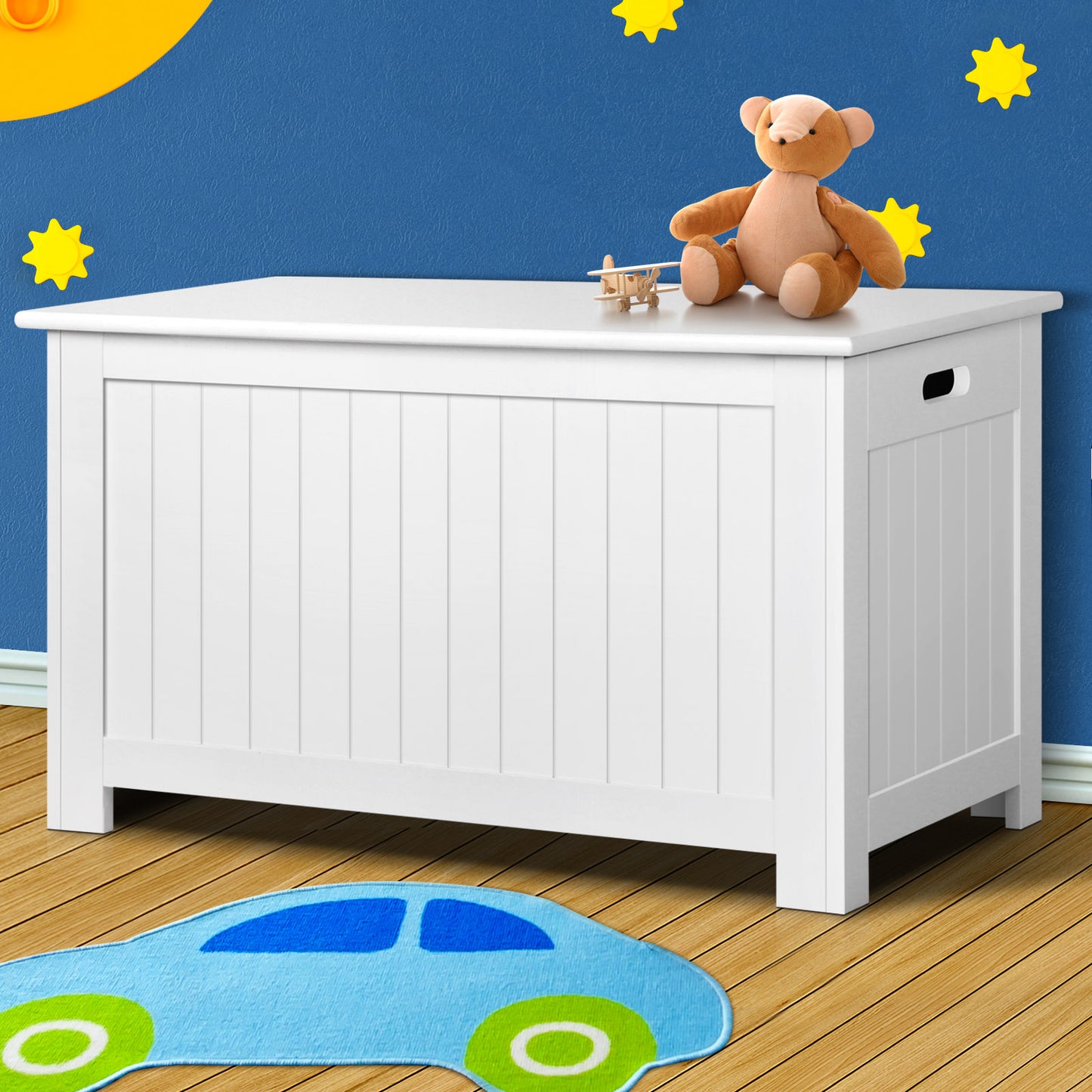 Kids Wooden Toy Chest Storage Blanket Box White Children Room Organiser - image7