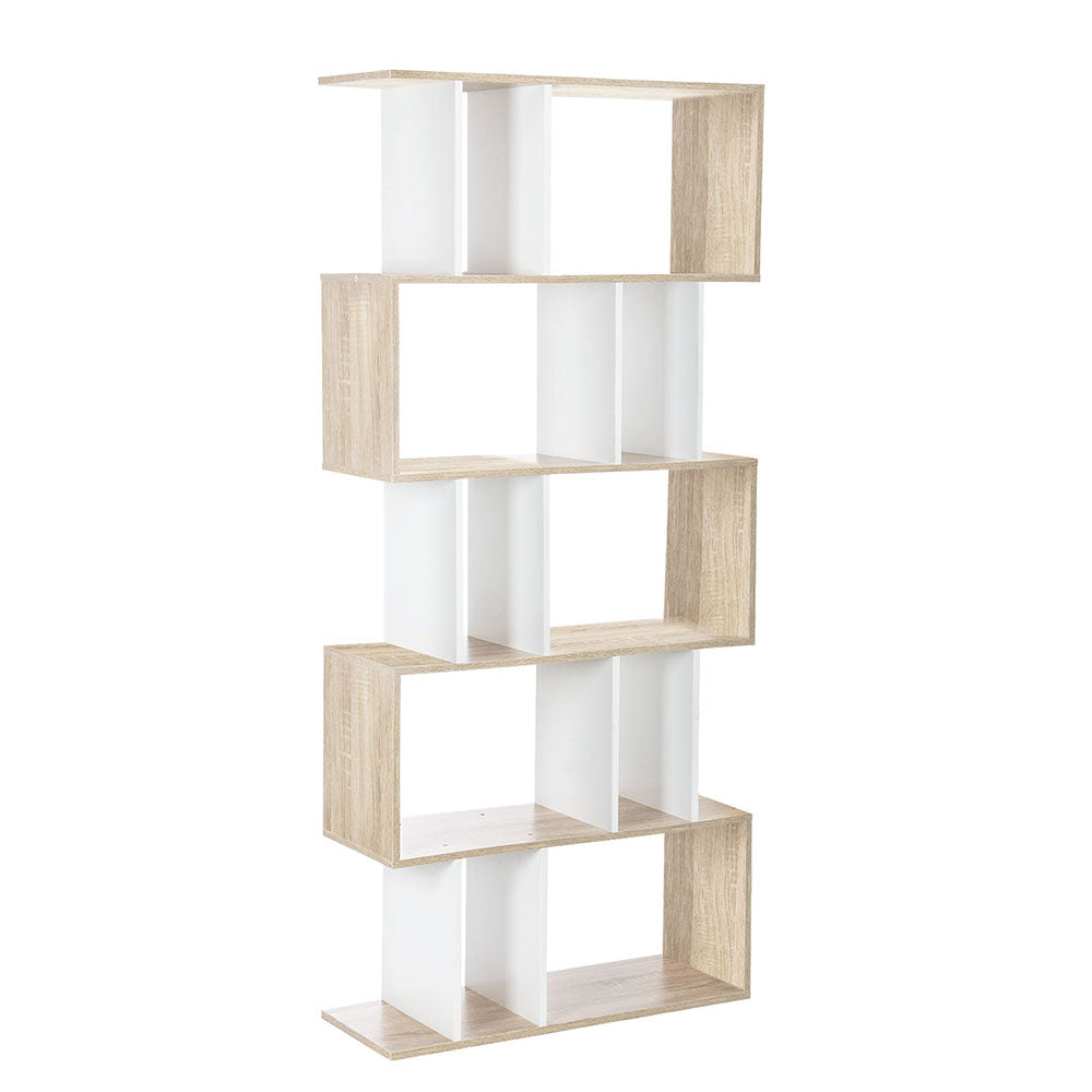 5 Tier Display Book Storage Shelf Unit - White Brown - image1