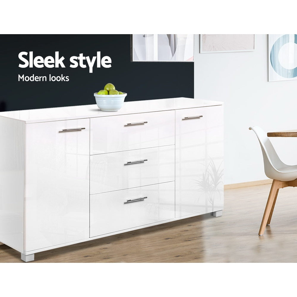 High Gloss Sideboard Storage Cabinet Cupboard - White - image4