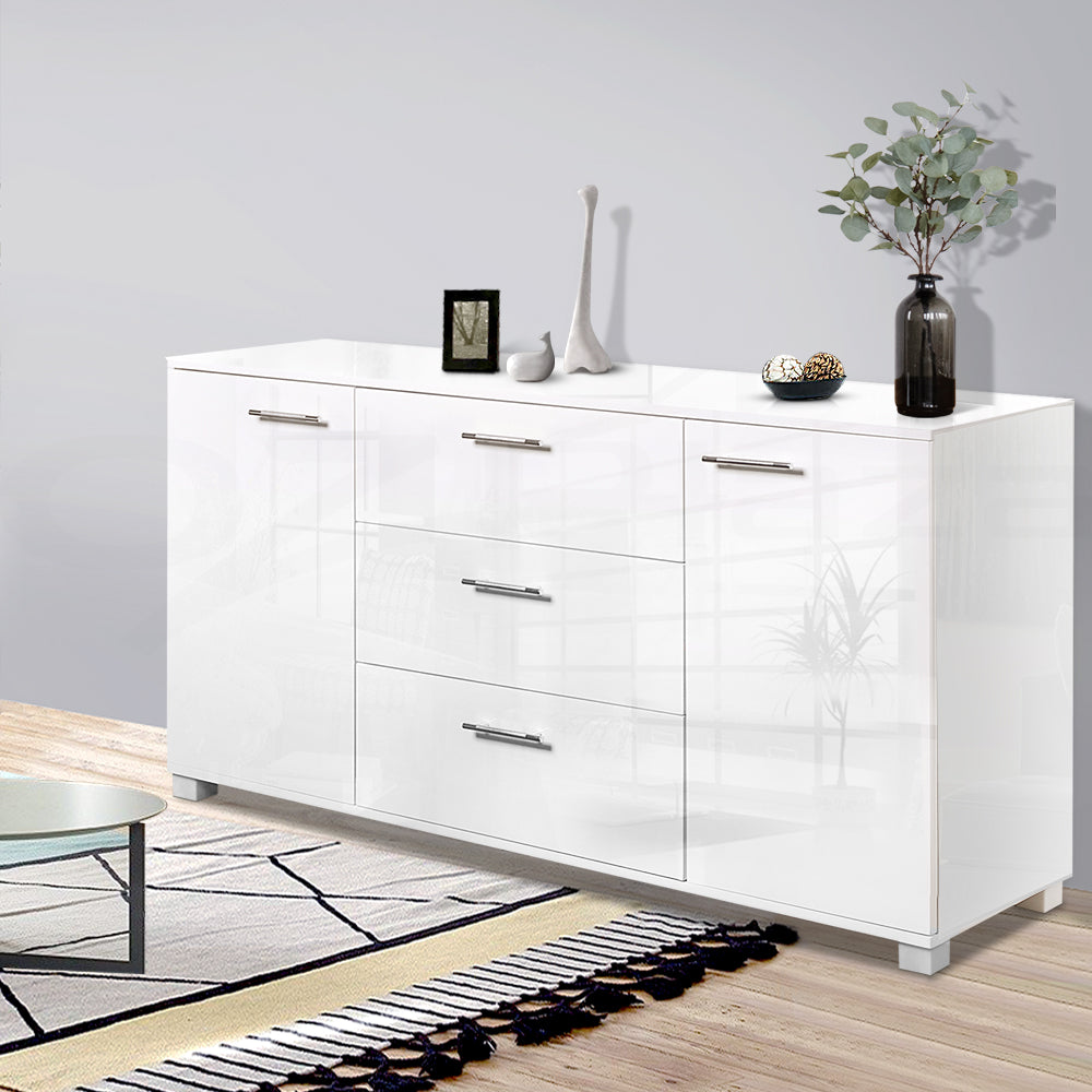 High Gloss Sideboard Storage Cabinet Cupboard - White - image7