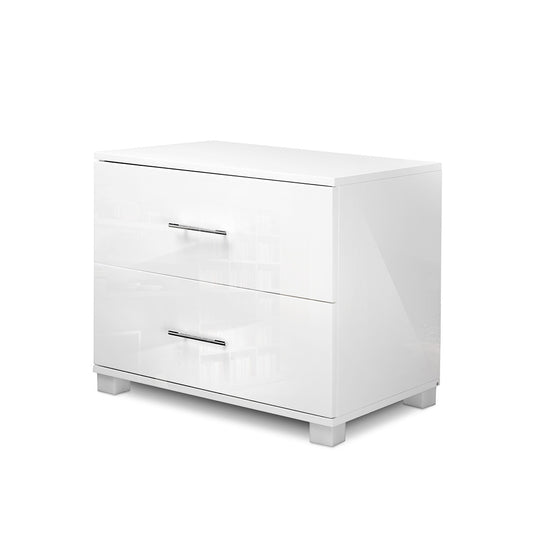 High Gloss Two Drawers Bedside Table - White - image1