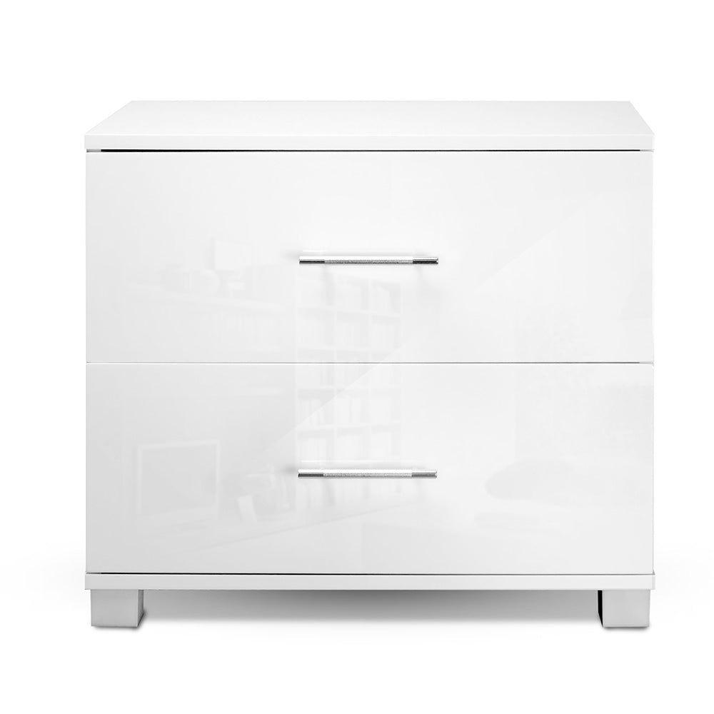 High Gloss Two Drawers Bedside Table - White - image3