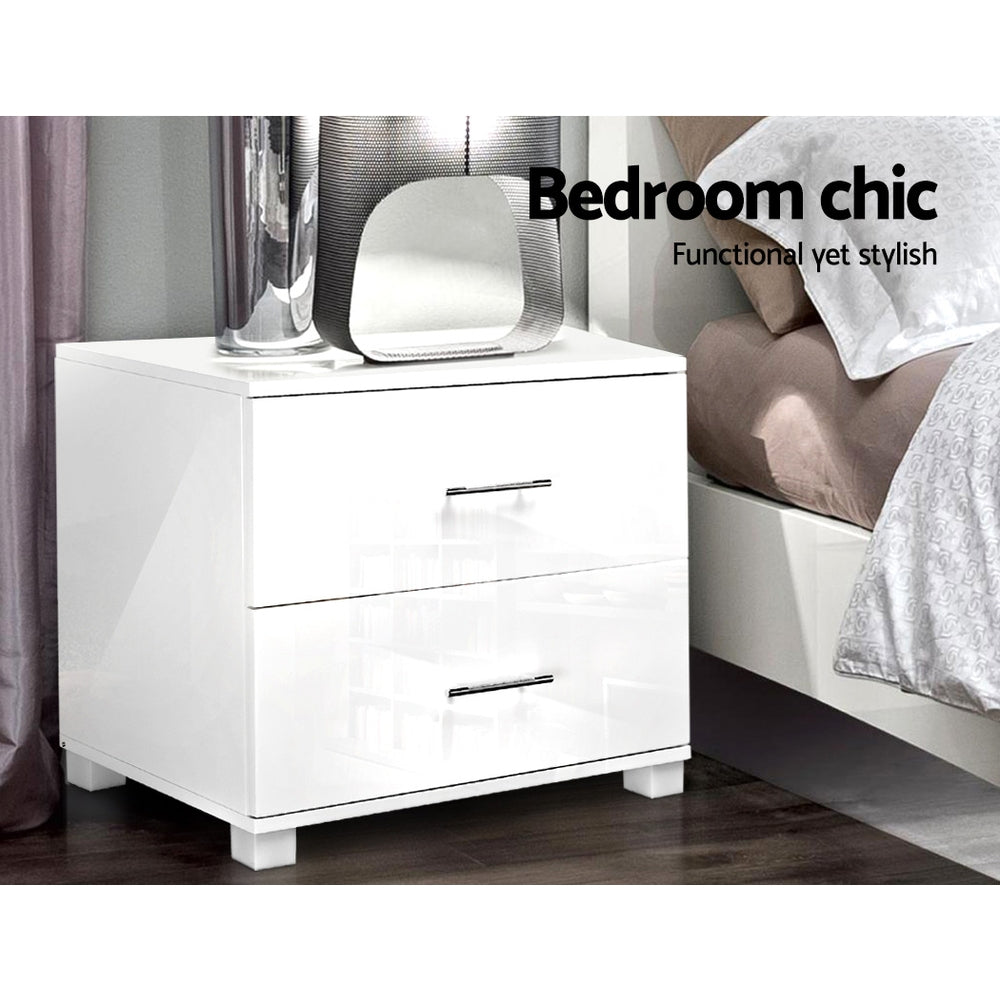 High Gloss Two Drawers Bedside Table - White - image5