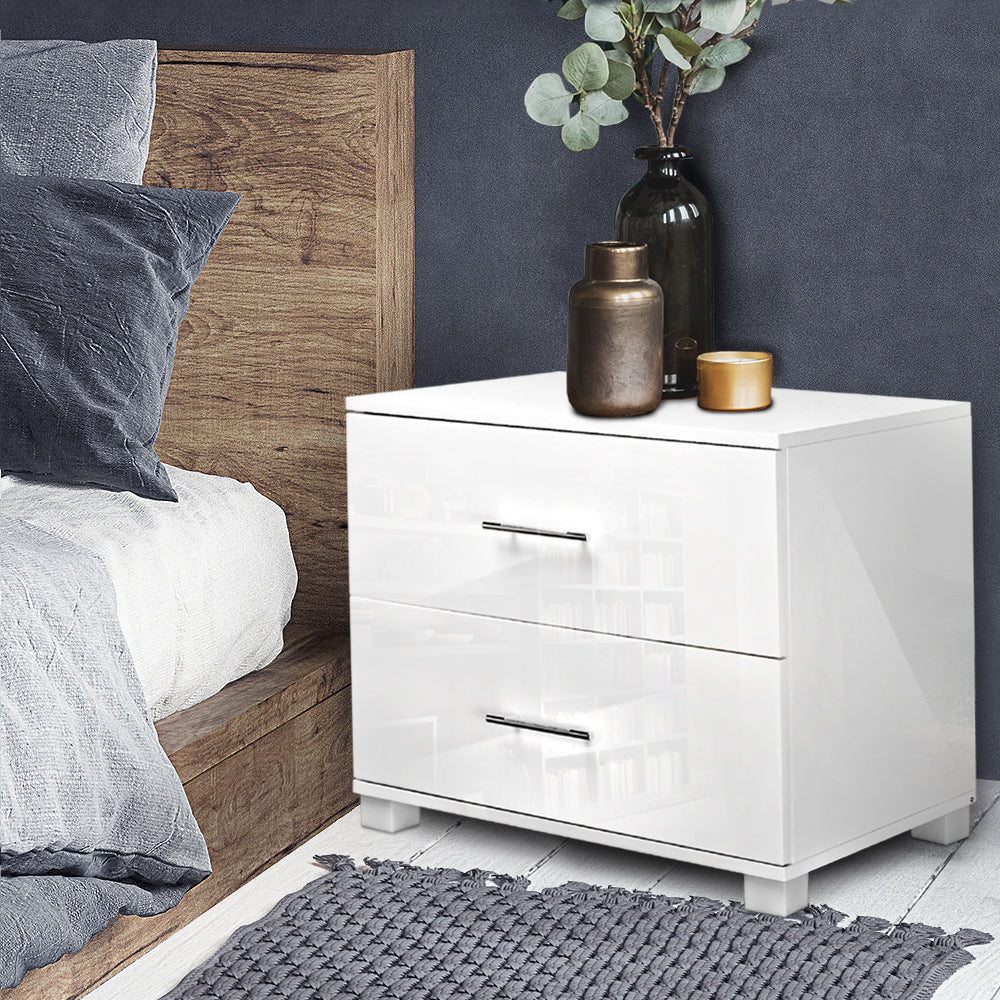 High Gloss Two Drawers Bedside Table - White - image7