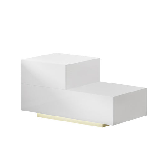 Bedside Tables 2 Drawers Side Table RGB LED High Gloss Nightstand White - image1