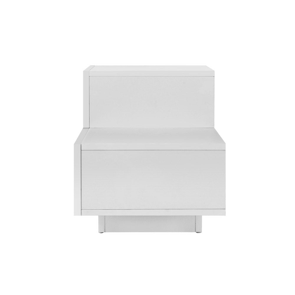 Bedside Tables 2 Drawers Side Table RGB LED High Gloss Nightstand White - image4