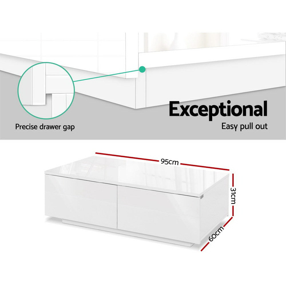 Modern Coffee Table 4 Storage Drawers High Gloss Living Room Furniture White - image6