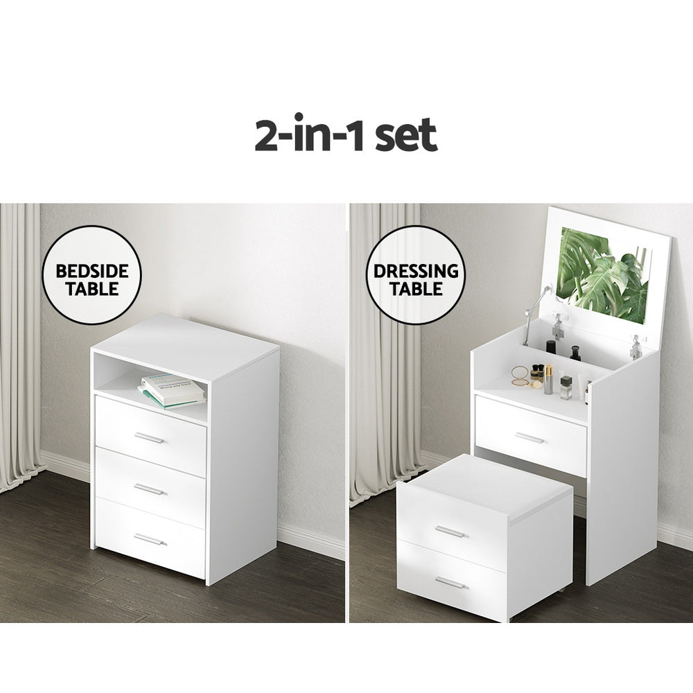 Artiss Dressing Table Bedside Tables 2-in-1 Set Hidden Makeup Mirror Storage Drawers - image5