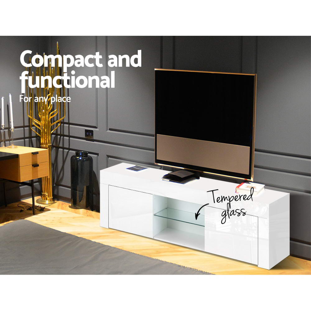 130cm High Gloss TV Stand Entertainment Unit Storage Cabinet Tempered Glass Shelf White - image5