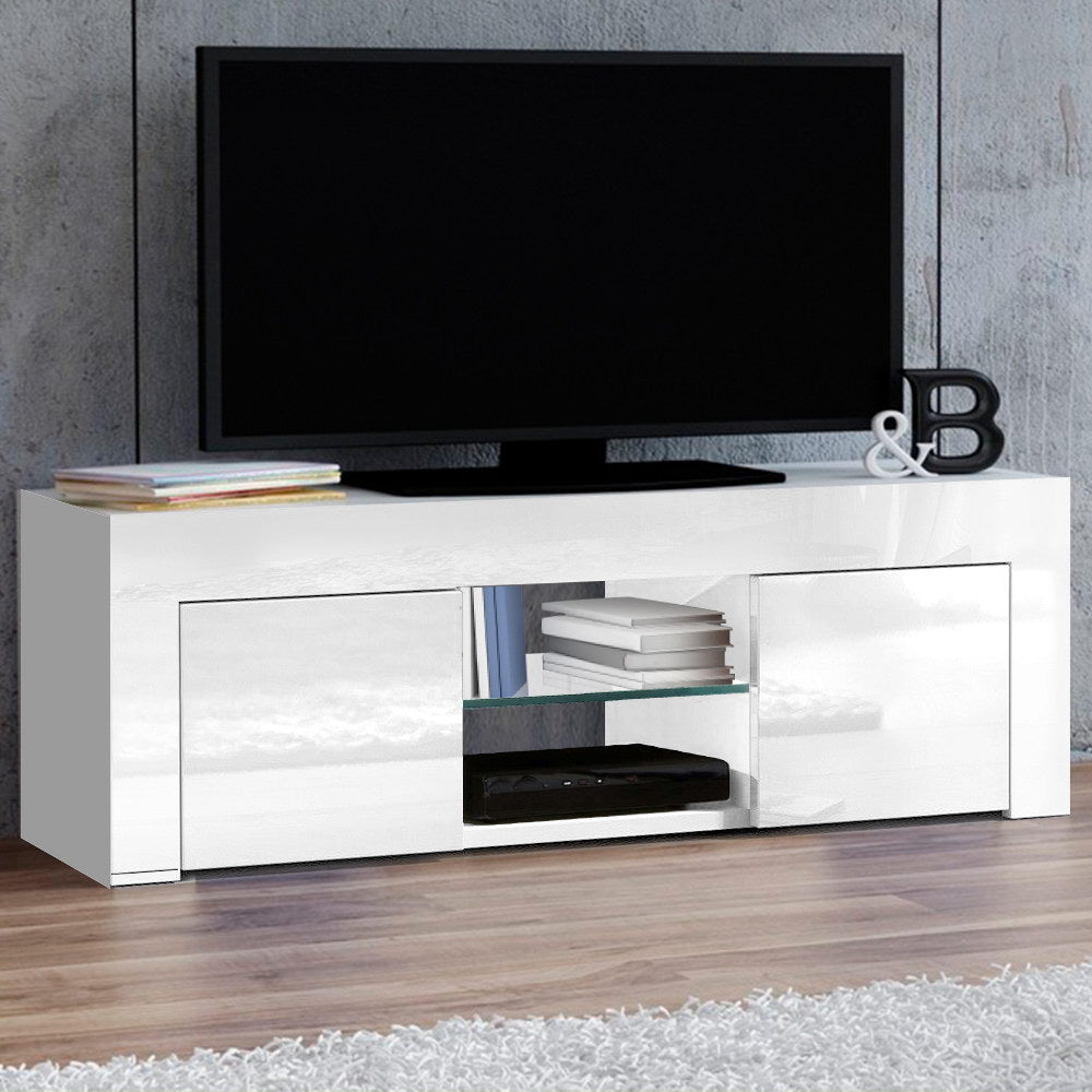 130cm High Gloss TV Stand Entertainment Unit Storage Cabinet Tempered Glass Shelf White - image7