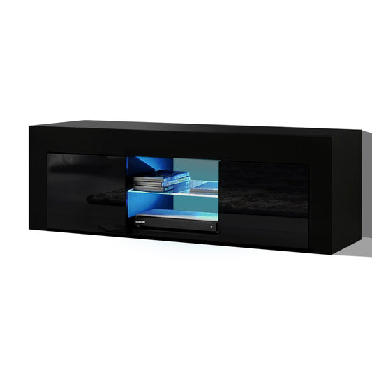 130cm RGB LED TV Stand Cabinet Entertainment Unit Gloss Furniture Black - image1