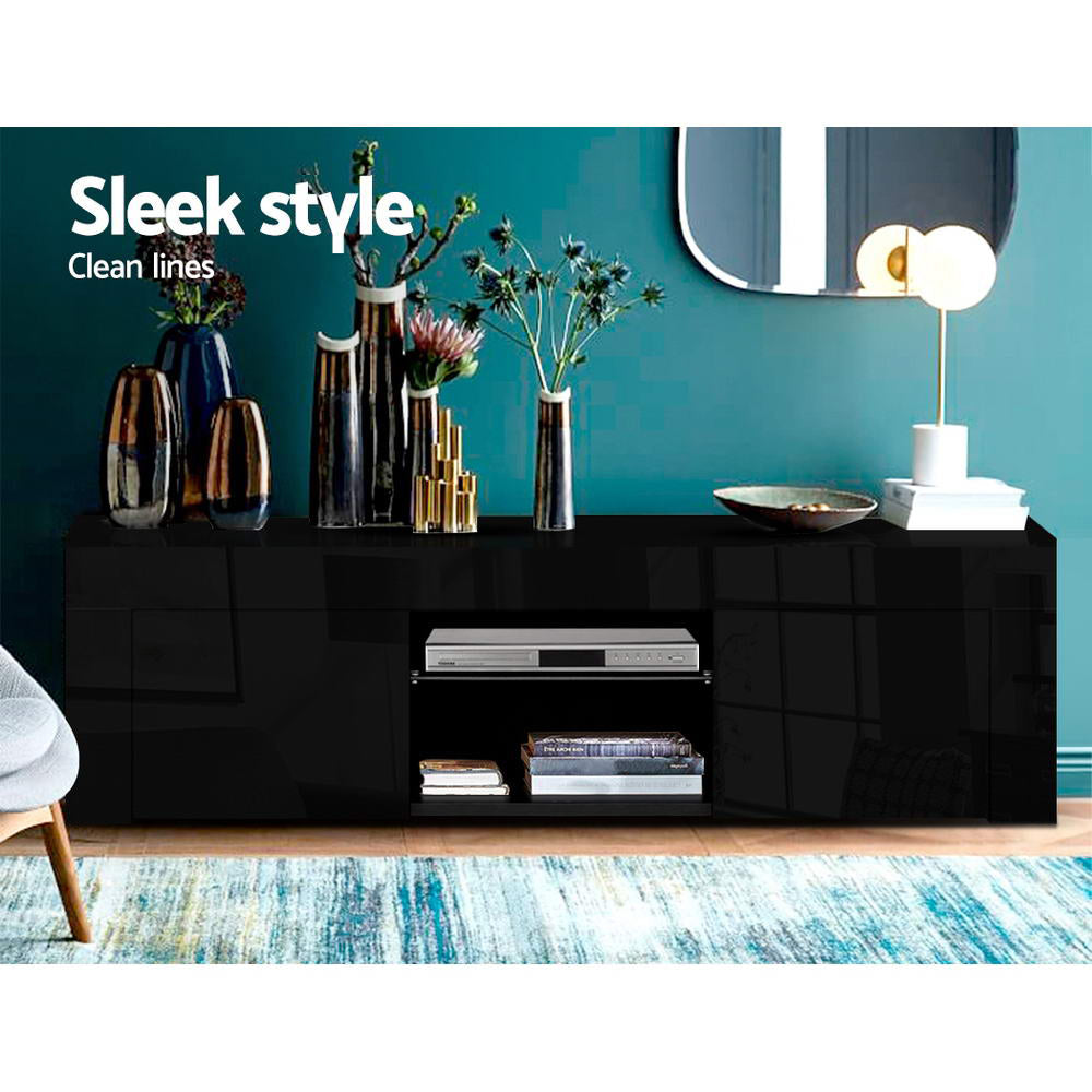 130cm RGB LED TV Stand Cabinet Entertainment Unit Gloss Furniture Black - image3