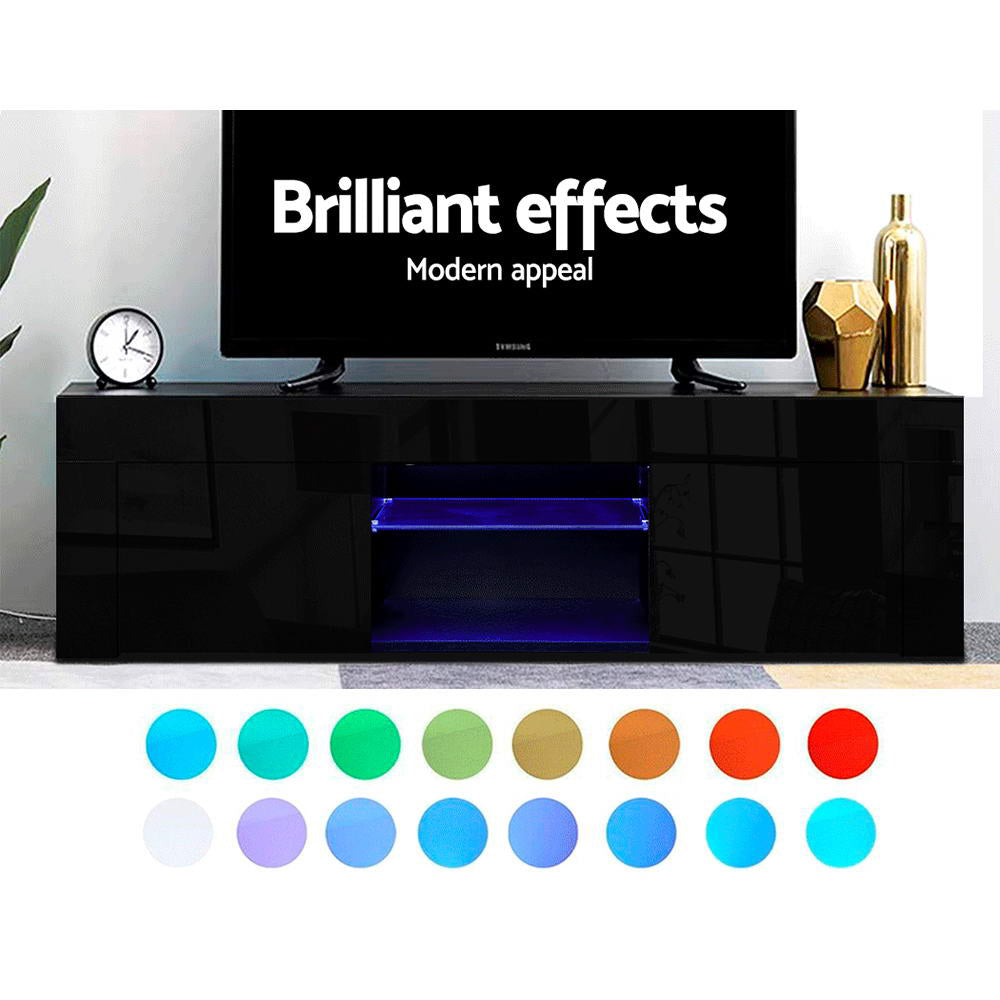 130cm RGB LED TV Stand Cabinet Entertainment Unit Gloss Furniture Black - image4