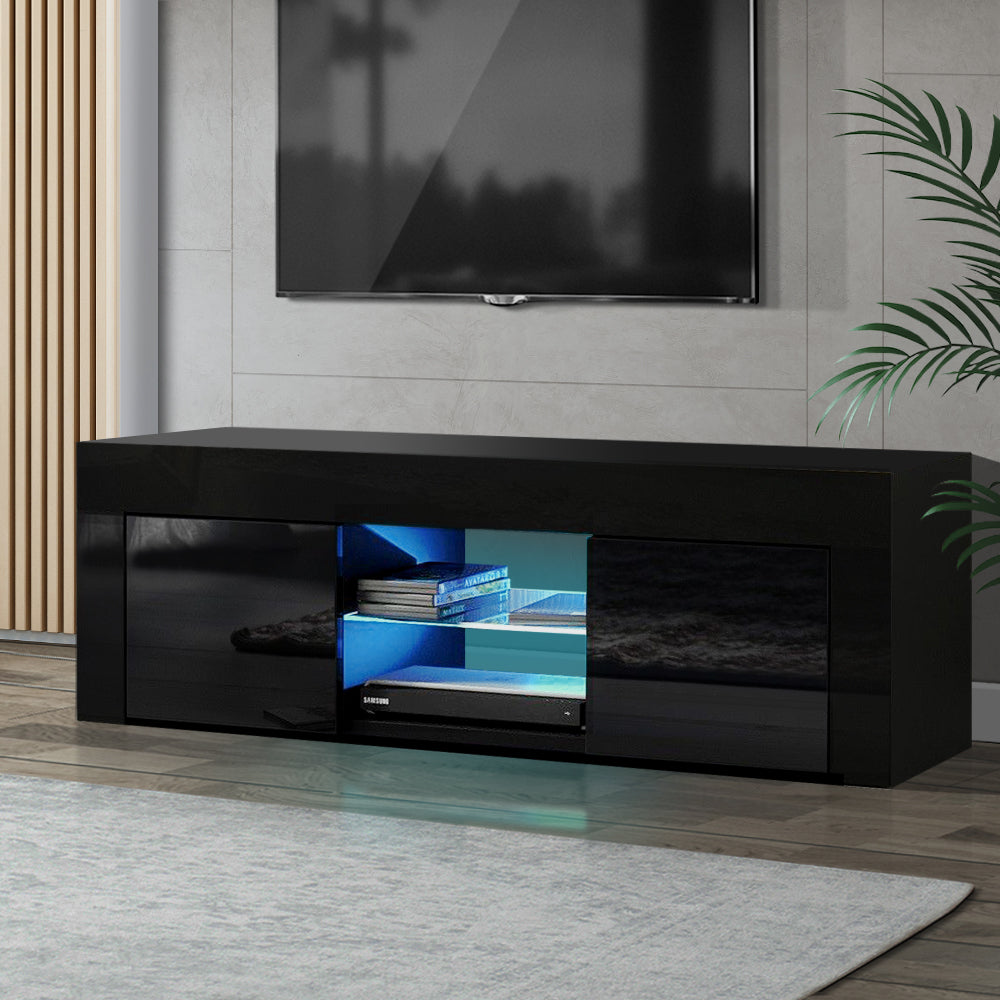 130cm RGB LED TV Stand Cabinet Entertainment Unit Gloss Furniture Black - image7