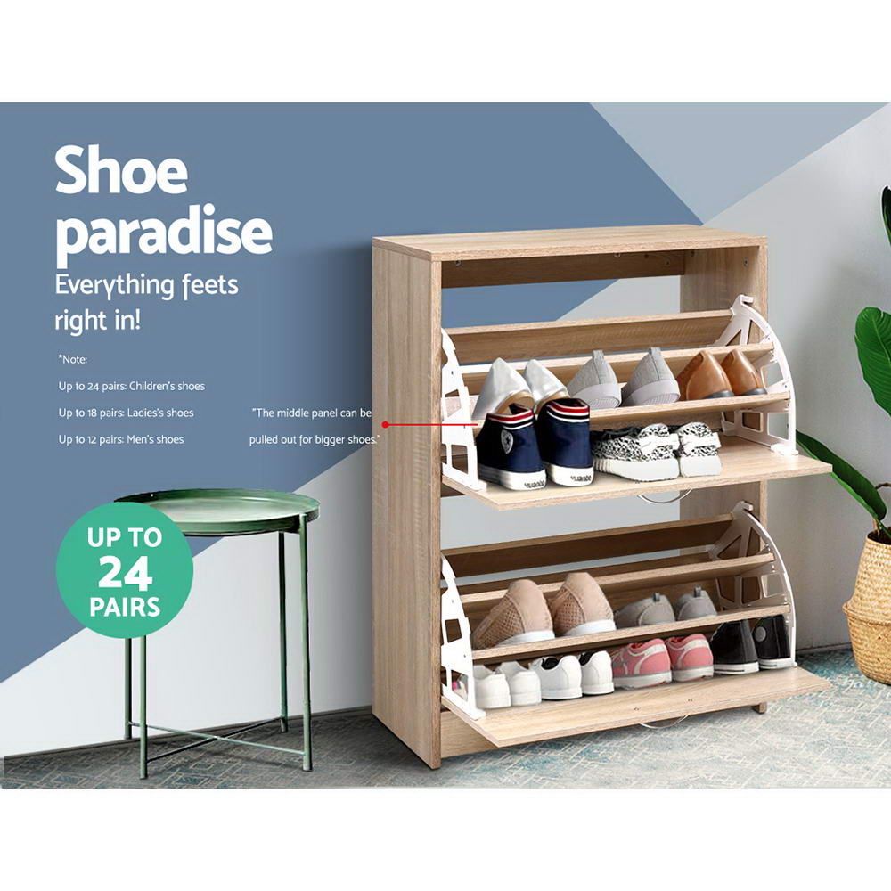Shoe Cabinet Shoes Storage Rack 24 Pairs Organiser Shelf Cupboard Oak - image4