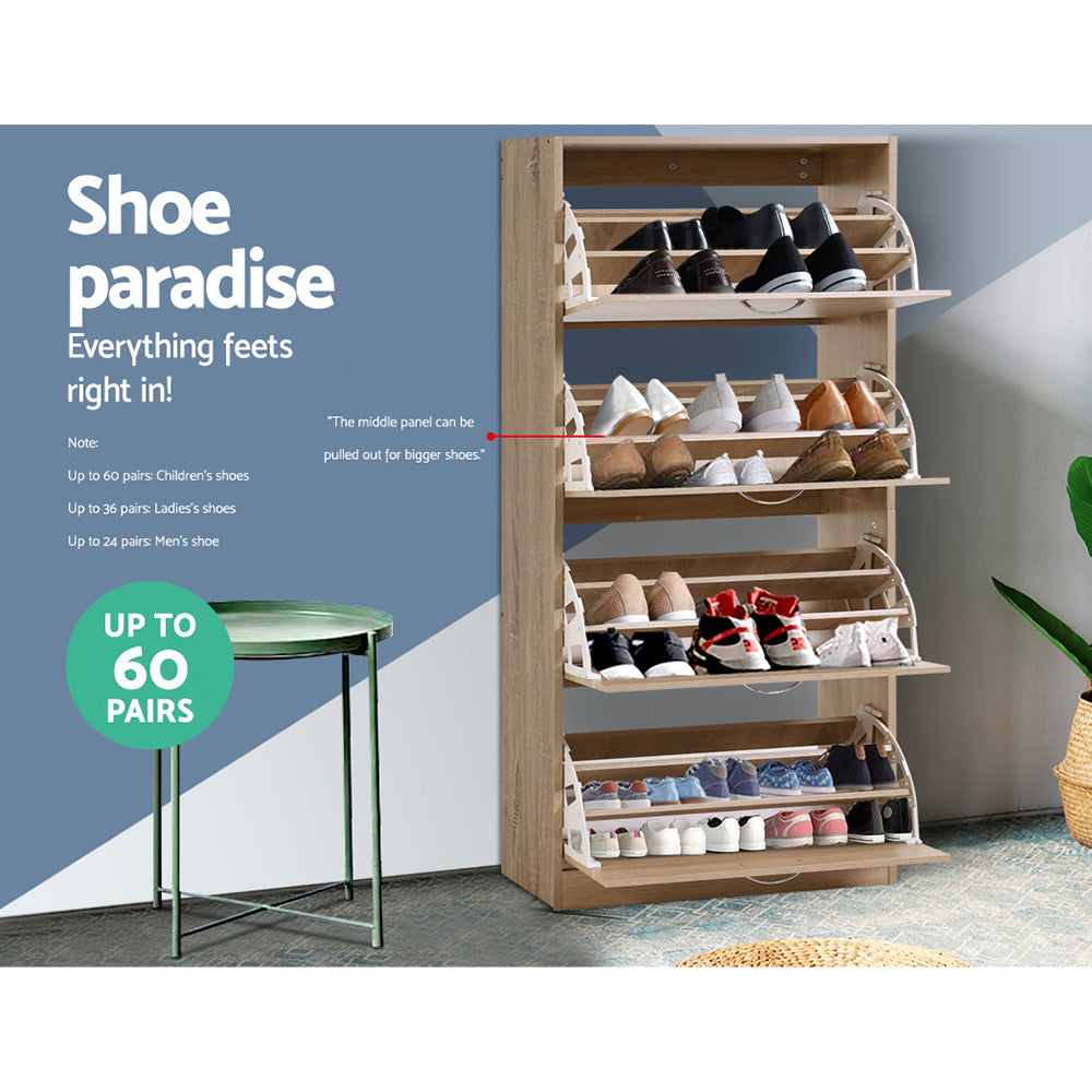 Shoe Cabinet Shoes Storage Rack Organiser 60 Pairs Wood Shelf Drawer - image4