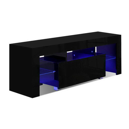 TV Cabinet Entertainment Unit Stand LED Gloss Furniture 130cm Black - image1