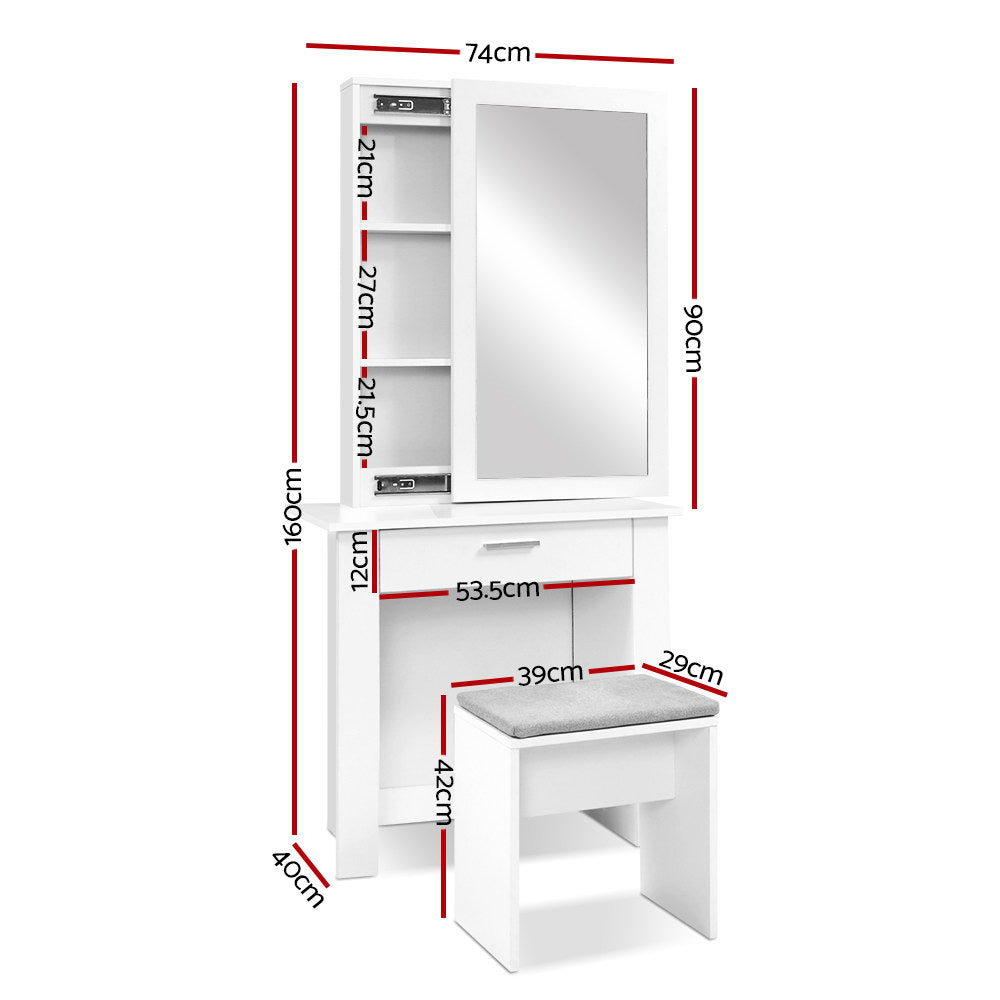 Dressing Table Mirror Stool Mirror Jewellery Cabinet Makeup Storage Desk - image2