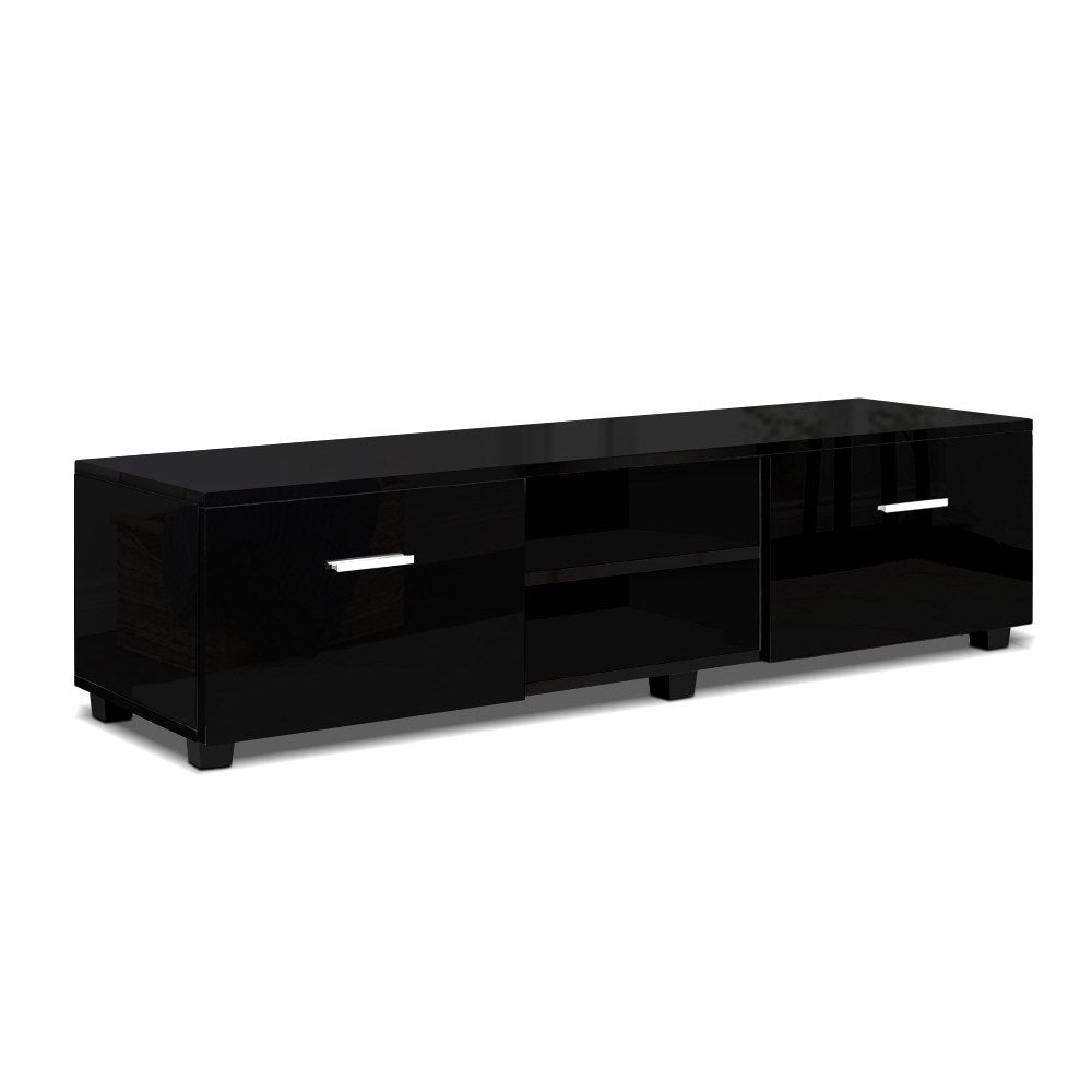 140cm High Gloss TV Cabinet Stand Entertainment Unit Storage Shelf Black - image1