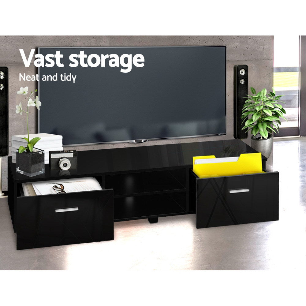 140cm High Gloss TV Cabinet Stand Entertainment Unit Storage Shelf Black - image4