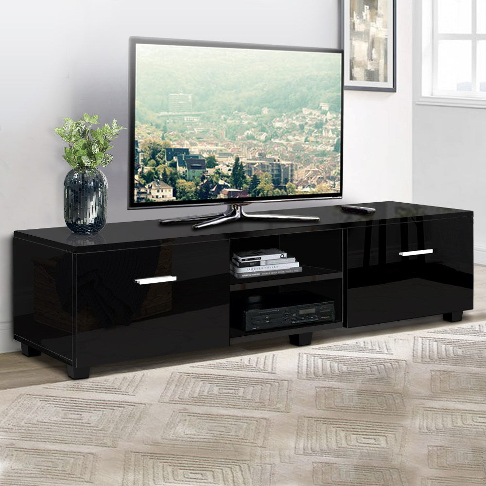 140cm High Gloss TV Cabinet Stand Entertainment Unit Storage Shelf Black - image7