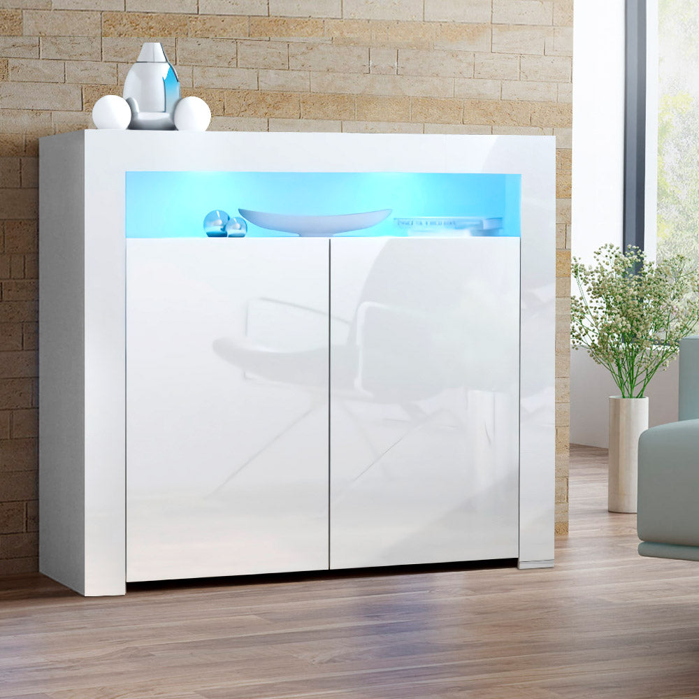 Buffet Sideboard Cabinet LED High Gloss Storage Cupboard 2 Doors White - image7