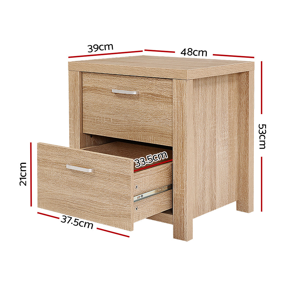 Bedside Table Lamp Side Tables Drawers Nightstand Unit Beige Wood - image2