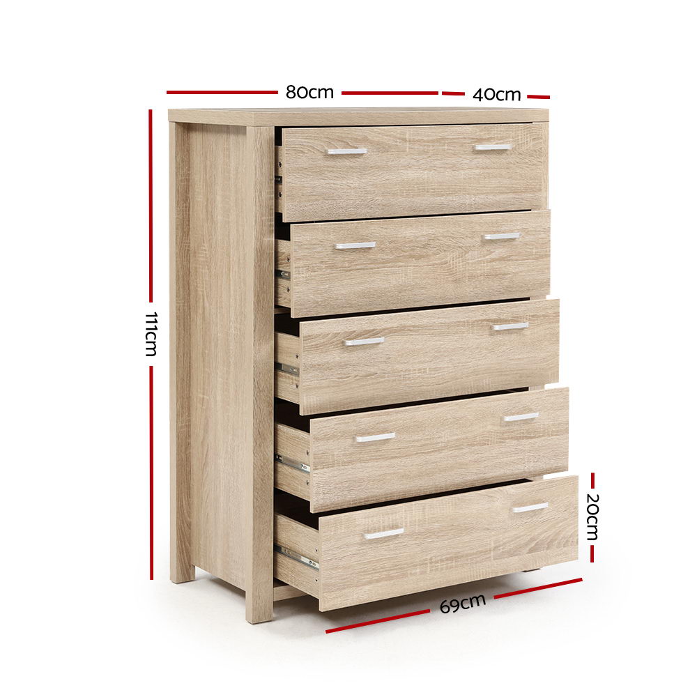 5 Chest of Drawers Tallboy Dresser Table Bedroom Storage Cabinet - image2