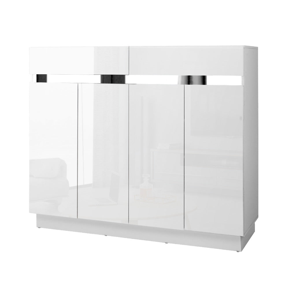 120cm Shoe Cabinet Shoes Storage Rack High Gloss Cupboard White Drawers - image1