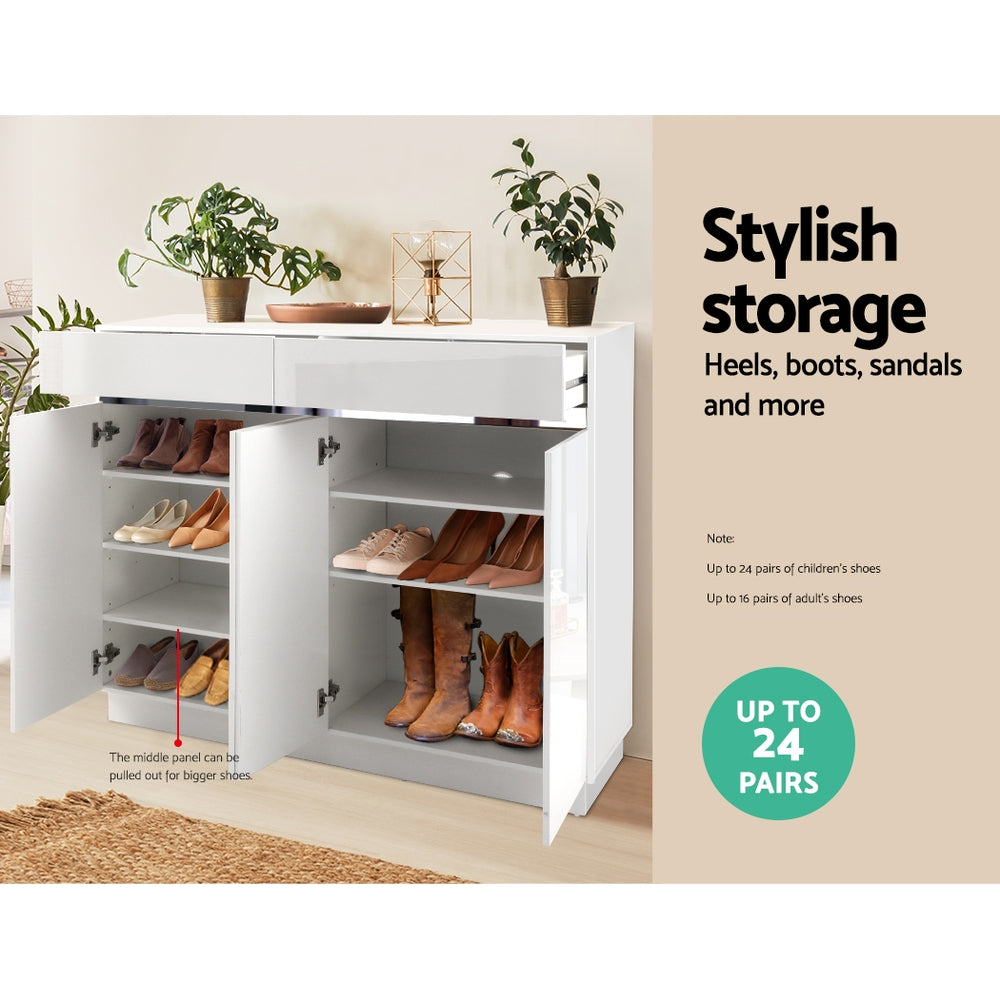 120cm Shoe Cabinet Shoes Storage Rack High Gloss Cupboard White Drawers - image5