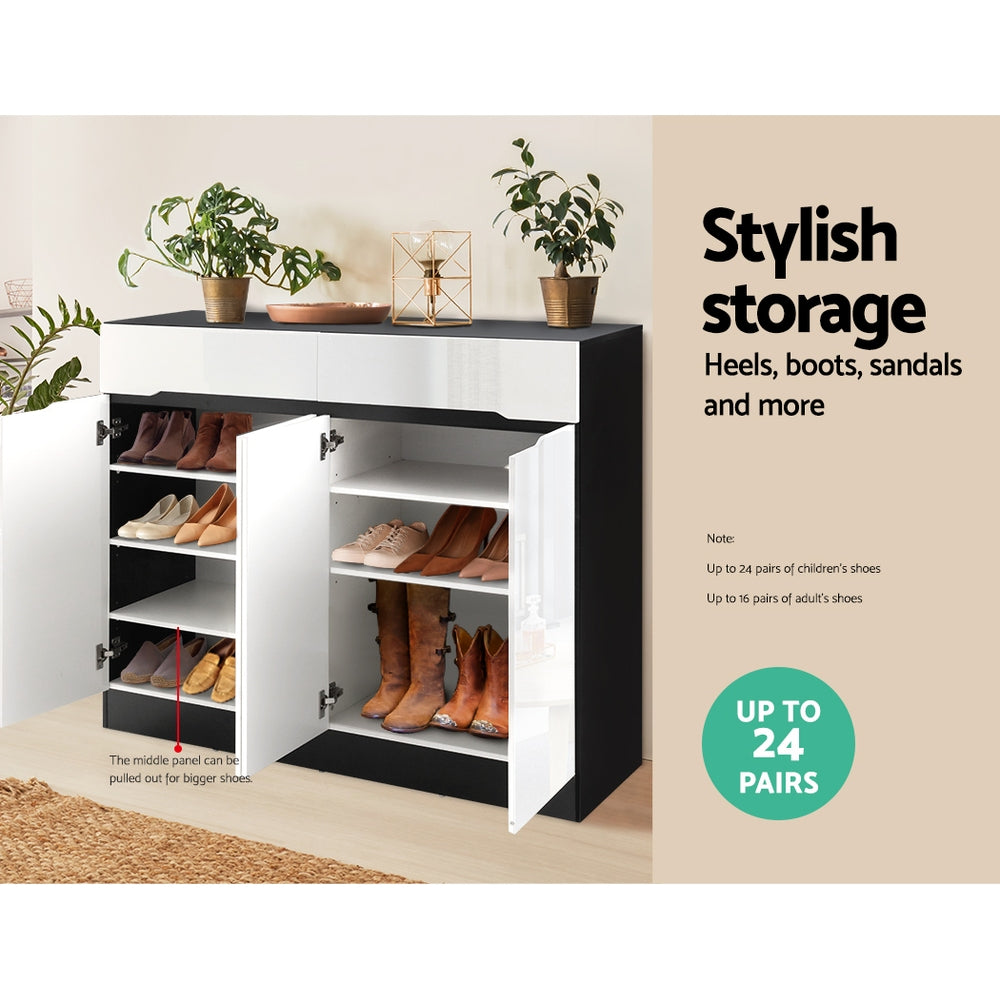 120cm Shoe Cabinet Shoes Storage Rack High Gloss Cupboard Shelf Drawers - image5