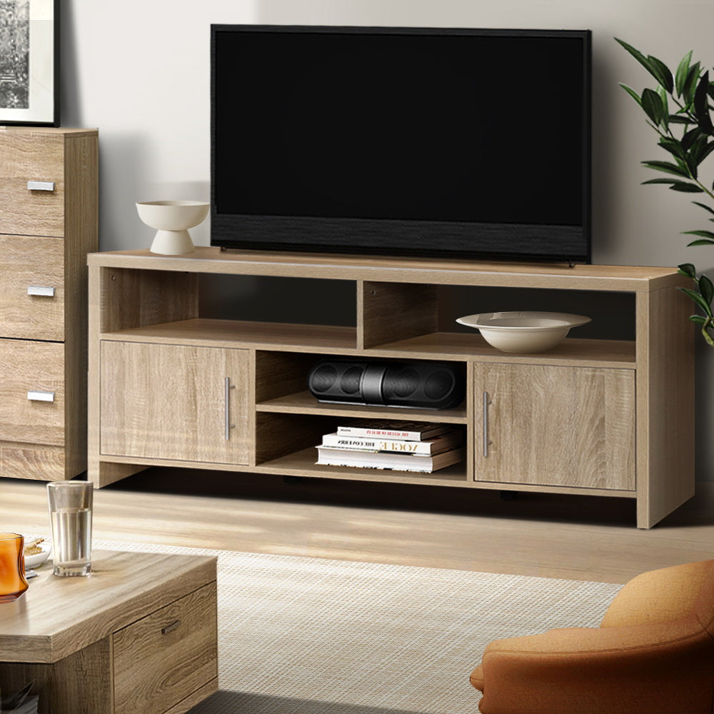 TV Cabinet Entertainment Unit Stand Storage Shelf Sideboard 140cm Oak - image9