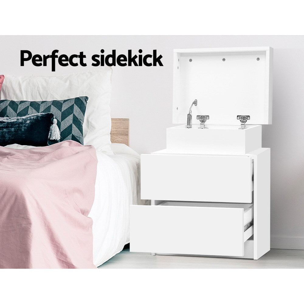 Bedside Tables 2 Drawers Side Table Storage Nightstand White Bedroom Wood - image3