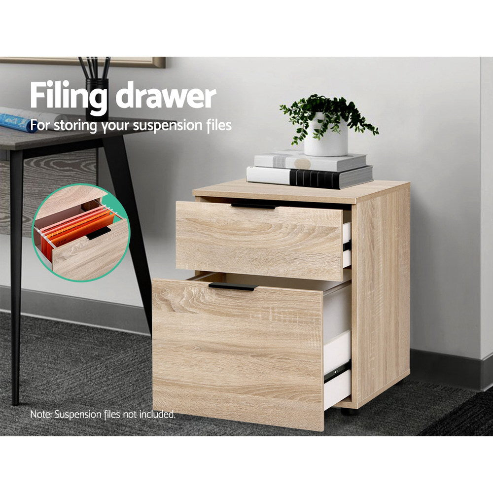 2 Drawer Filing Cabinet Office Shelves Storage Drawers Cupboard Wood File Home - image4