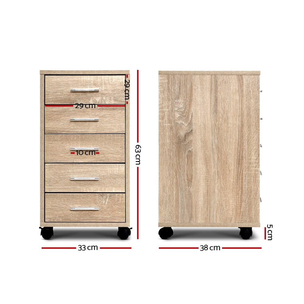 5 Drawer Filing Cabinet Storage Drawers Wood Study Office School File Cupboard - image2