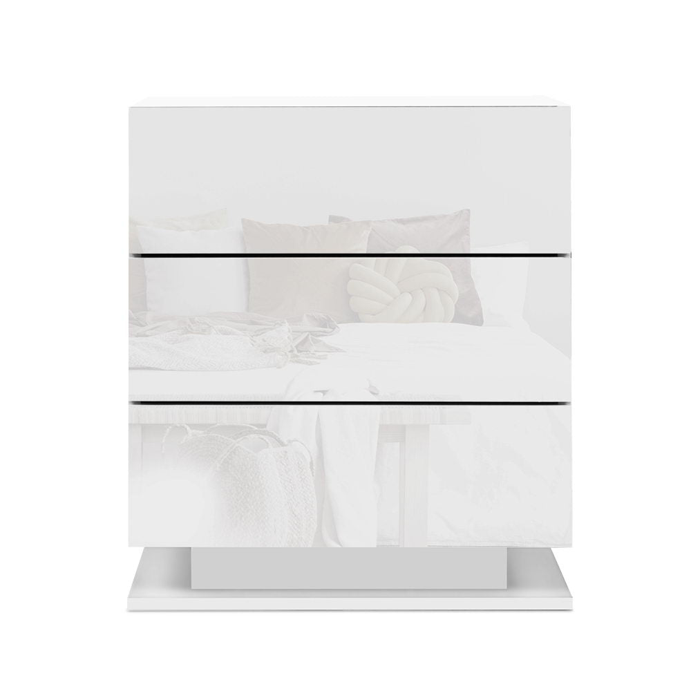 Bedside Tables Side Table RGB LED Lamp 3 Drawers Nightstand Gloss White - image3