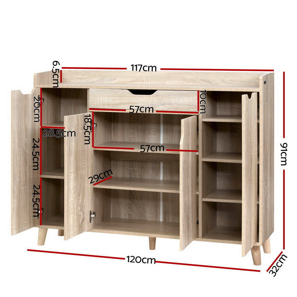 Shoe Cabinet Shoes Storage Rack 120cm Organiser Drawer Cupboard Wood - image2