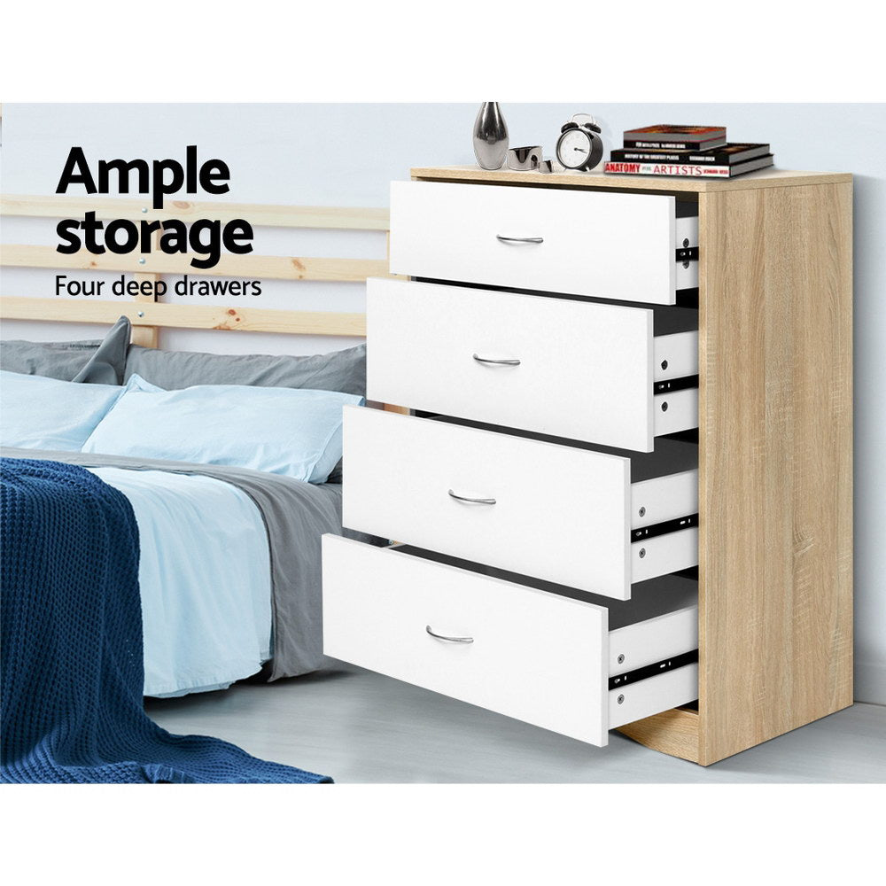 4 Chest of Drawers Tallboy Dresser Table Bedroom Storage White Wood Cabinet - image4