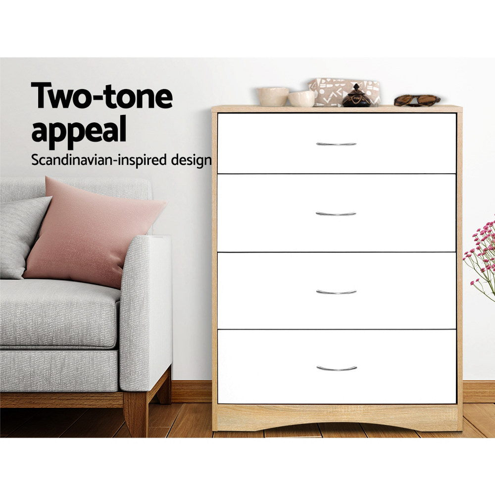 4 Chest of Drawers Tallboy Dresser Table Bedroom Storage White Wood Cabinet - image5