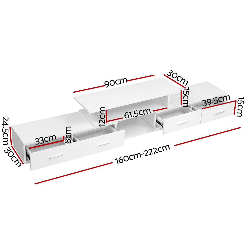 TV Cabinet Entertainment Unit Stand Wooden 160CM To 220CM Lowline Storage Drawers White - image2