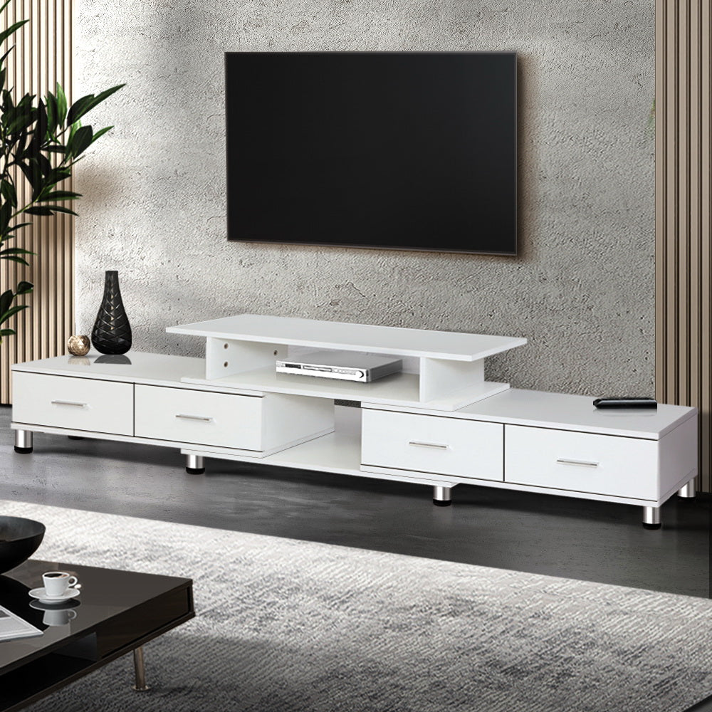 TV Cabinet Entertainment Unit Stand Wooden 160CM To 220CM Lowline Storage Drawers White - image8