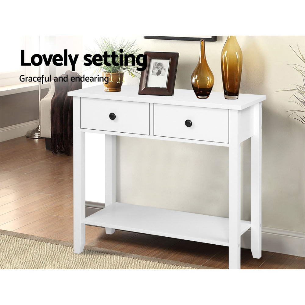 Hallway Console Table Hall Side Entry 2 Drawers Display White Desk Furniture - image4