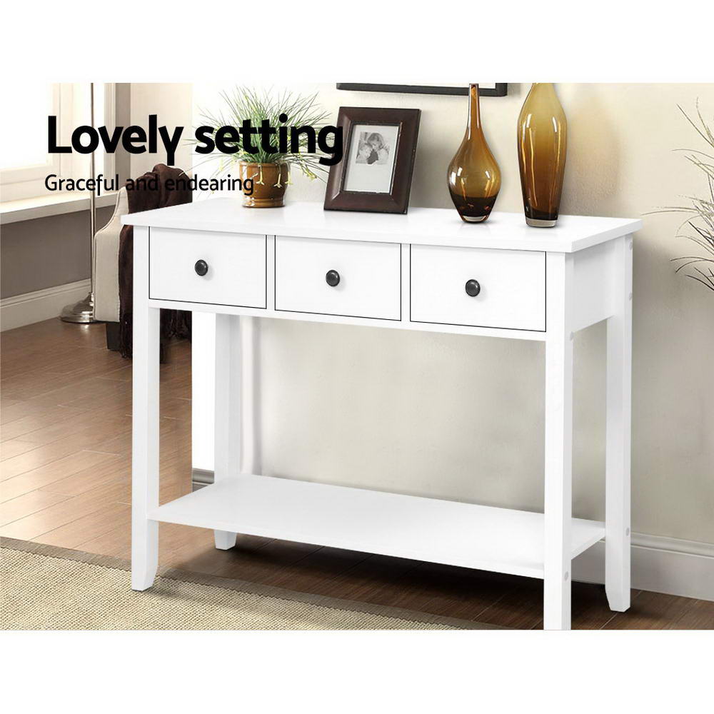 Hallway Console Table Hall Side Entry 3 Drawers Display White Desk Furniture - image4