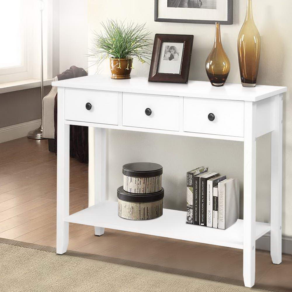 Hallway Console Table Hall Side Entry 3 Drawers Display White Desk Furniture - image7